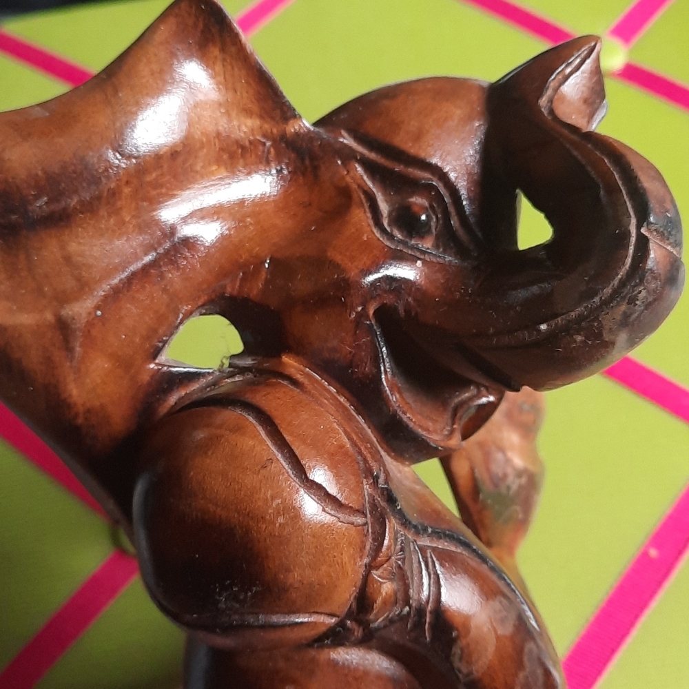 Antique Happy Wooden Elephant